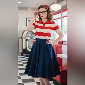 Red and Cream Striped Women's Top